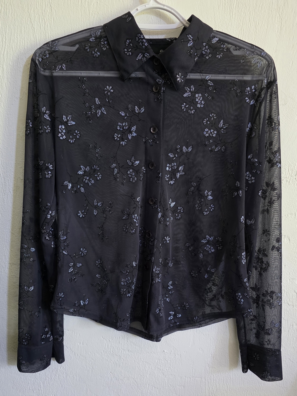 Vintage 90s/Y2K Anxiety Cafe Sheer Mesh Floral Top